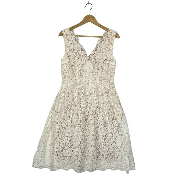 NWT LULUS Love Swept White Lace Midi Skater Dress With Pockets Size Large - Picture 9 of 16